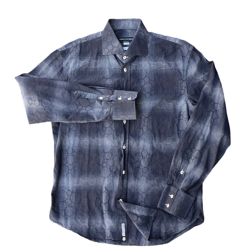 ANDREA PALOMBINI Long Sleeve Shirt Mens US XL Gray Black Fashion Fit